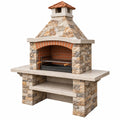 Barbecue de jardin 170 x 90 x 220 cm en pierre beige avec grille en métal style rustique