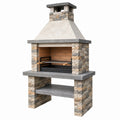 Barbecue de jardin 120 x 70 x 220 cm en pierre grise et brique avec grille acier