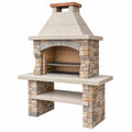 Barbecue de jardin 120 x 70 x 210 cm en pierre beige avec grilles en métal style rustique
