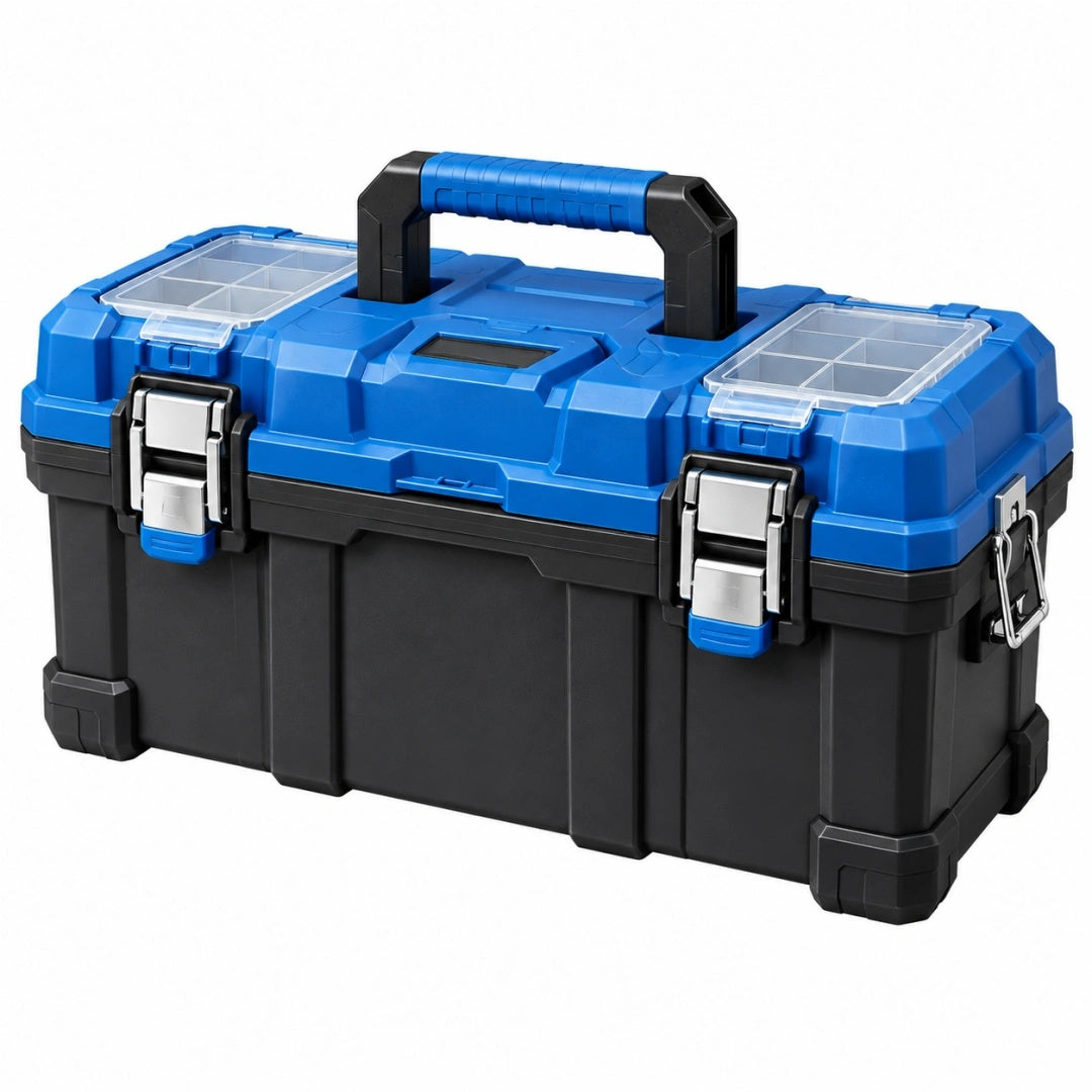Boîte à outils 50 cm en plastique bleu et noir avec organiseurs portable