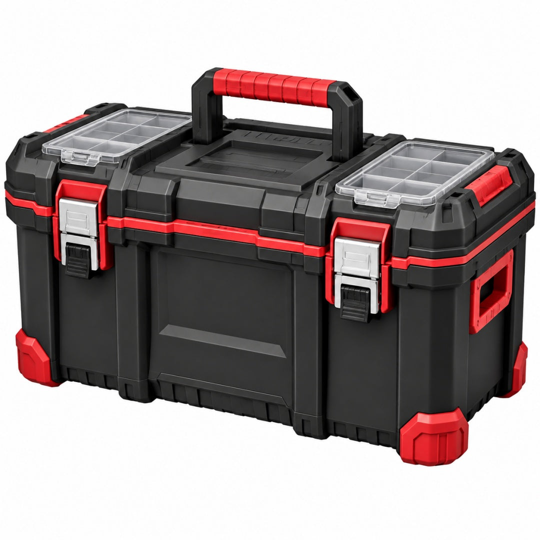 Boîte à outils 55 cm en plastique noir rouge avec organiseurs portable