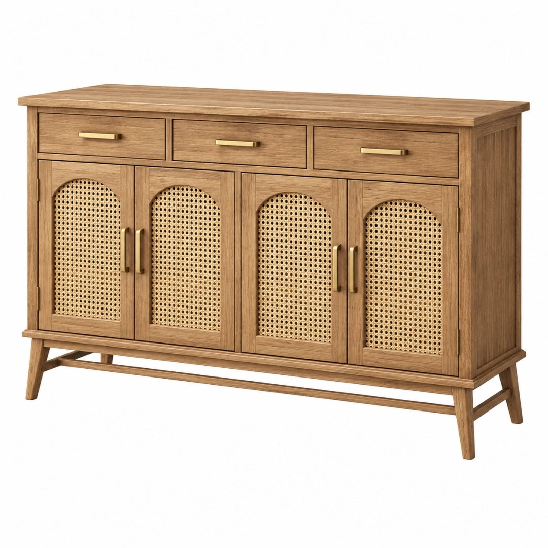 Buffet 160 x 45 x 90 cm en bois marron avec cannage style rétro