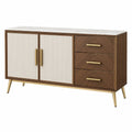 Buffet 160 cm en bois brun et blanc avec plateau effet marbre style contemporain
