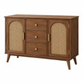Buffet 140 x 40 x 85 cm en bois brun avec cannage naturel style vintage rangement