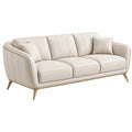 Canapé 3 places 220 cm beige revêtement aspect cuir pieds métal style contemporain