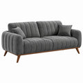 Canapé 3 places 220 cm en tissu gris pieds en bois style rétro capitonné