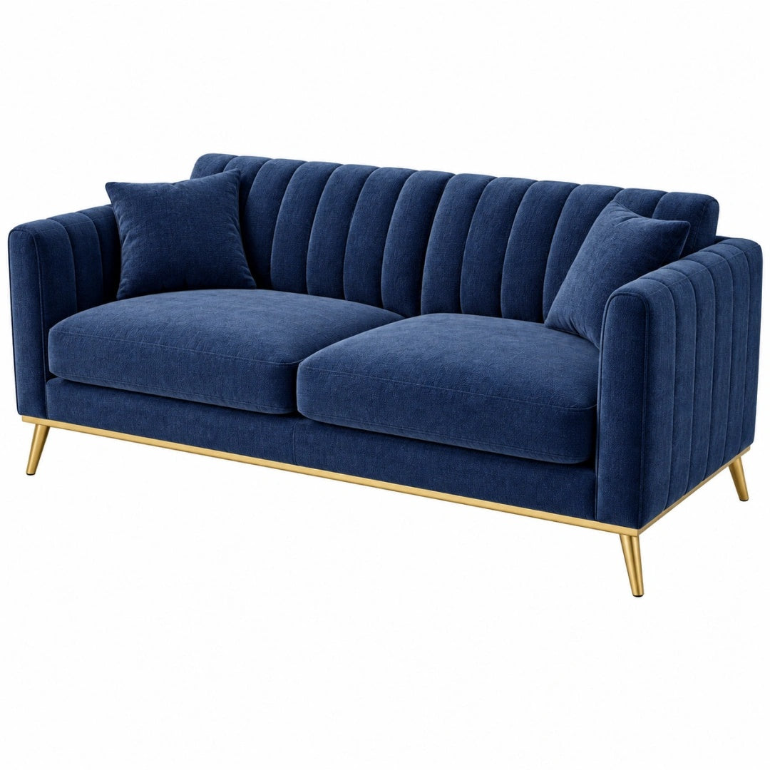 Canapé 2 places 180 cm en velours bleu marine avec pieds métalliques style moderne