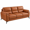 Canapé 3 places 210 cm brun revêtement aspect cuir style contemporain