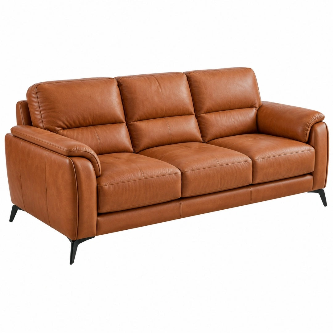 Canapé 3 places 210 cm brun revêtement aspect cuir style contemporain