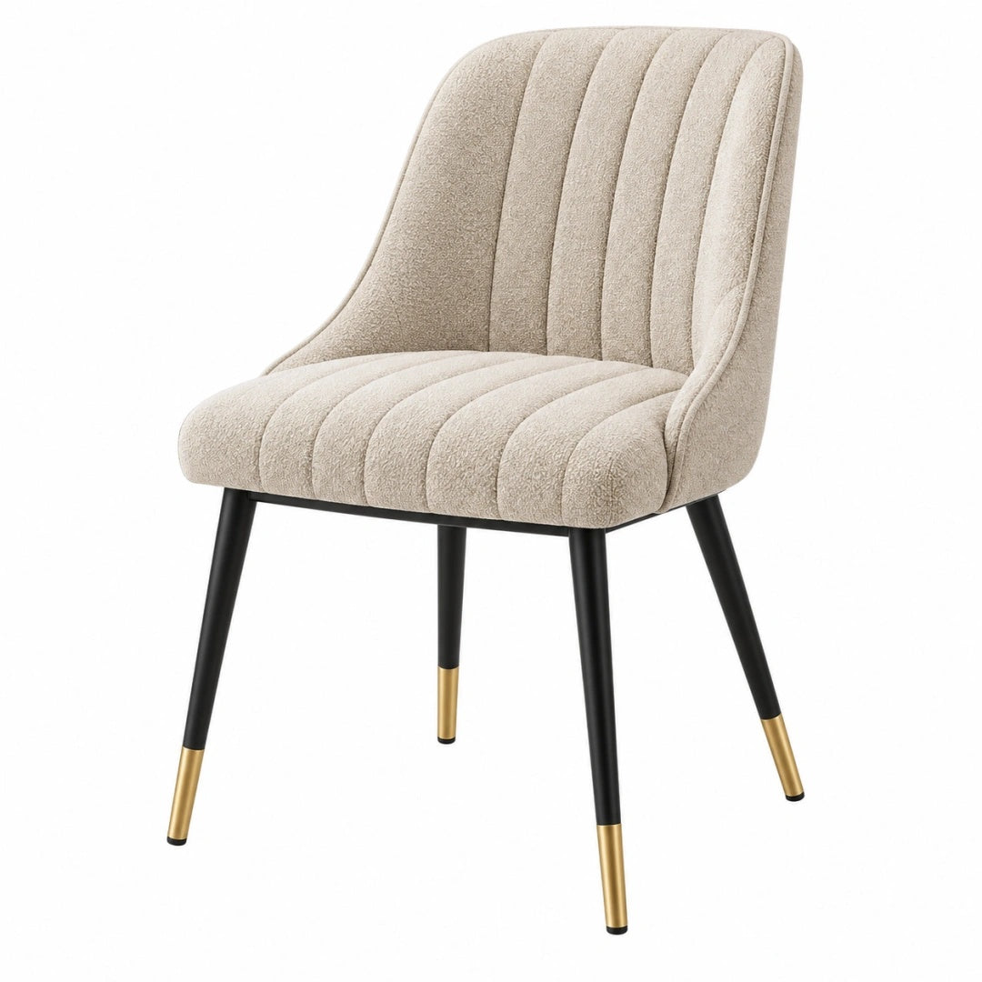 Chaise de salle à manger 55 x 61 x 85 cm en tissu bouclette beige avec pieds en métal noir et doré