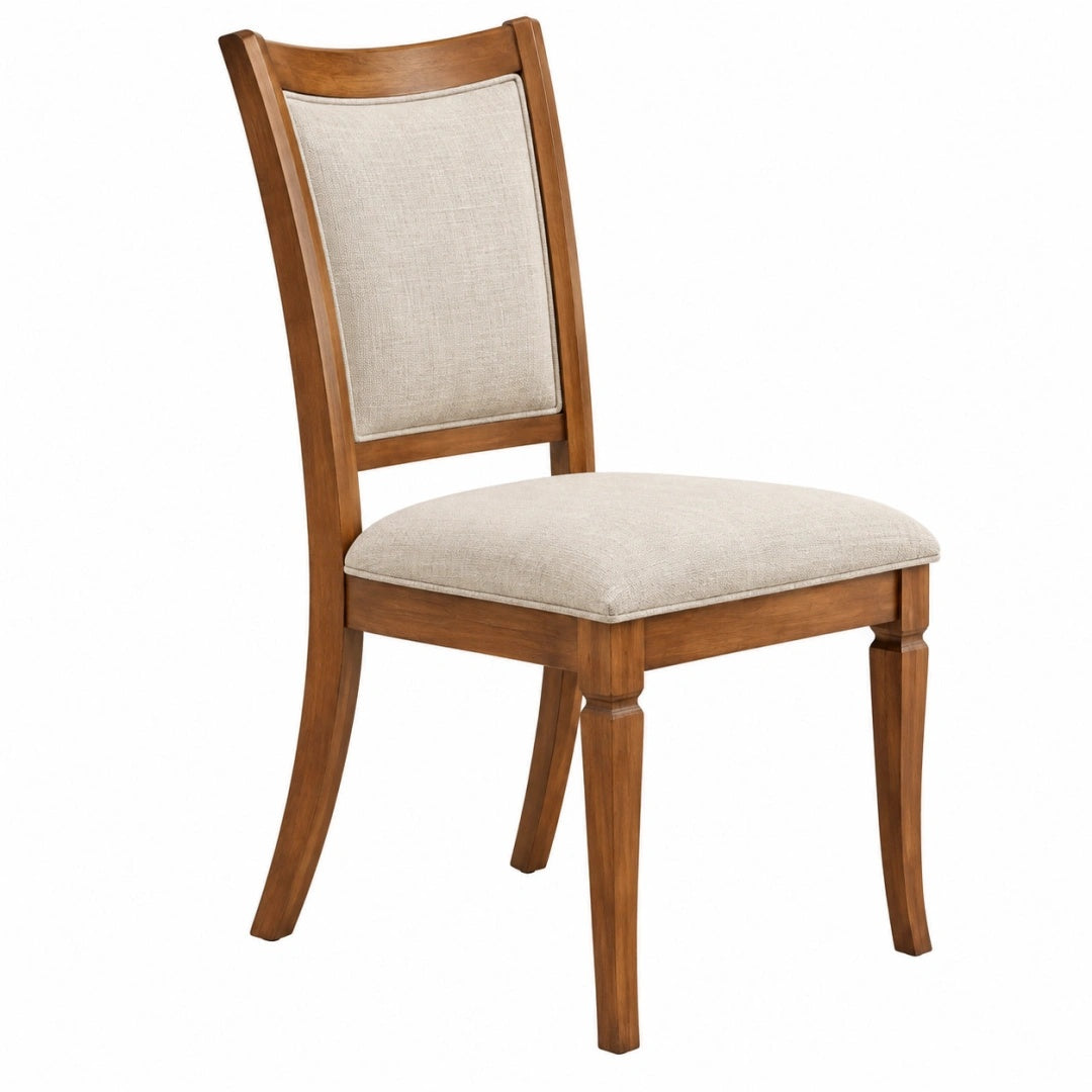 Chaise de salle à manger 46 x 55 x 100 cm en bois marron et tissu beige style classique
