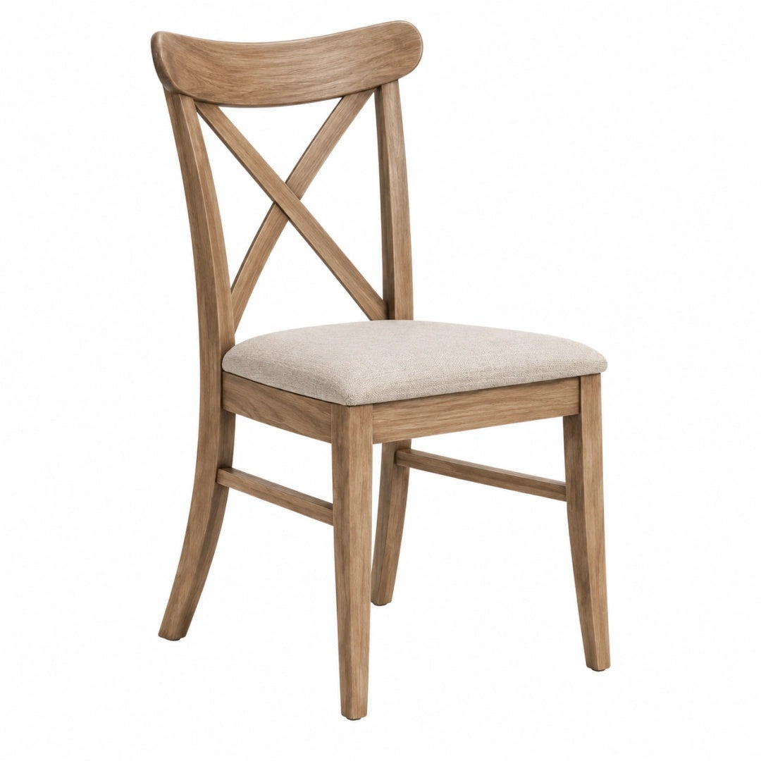 Chaise de salle à manger 46 x 52 x 90 cm bois marron assise tissu beige style campagne
