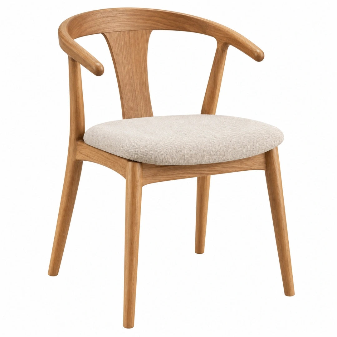 Chaise de salle à manger 56 x 58 x 76 cm en bois naturel avec assise tissu beige style scandinave