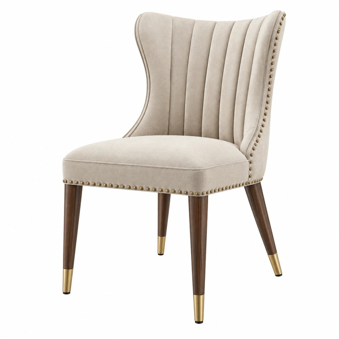 Chaise de salle à manger 64 x 59 x 94 cm en tissu beige à dossier haut style classique