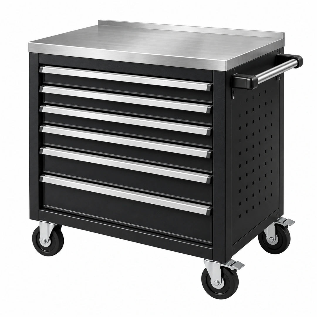 Servante d atelier 76 x 46 x 97 cm en acier noir avec 7 tiroirs et roulettes