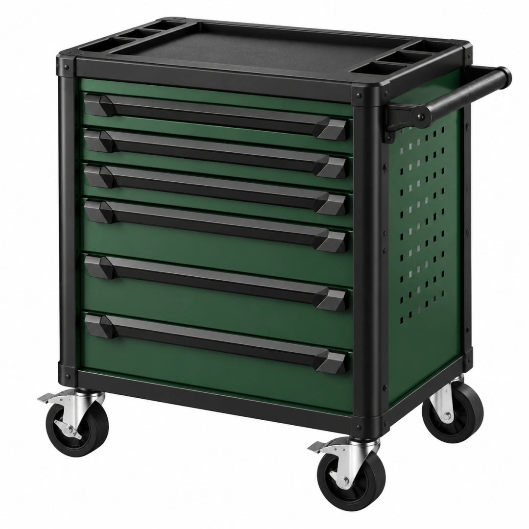 Servante d'atelier 78 x 46 x 95 cm en acier vert noir à 7 tiroirs sur roulettes