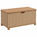Coffre de rangement 100 x 50 x 55 cm en osier et bois naturel style naturel avec couvercle