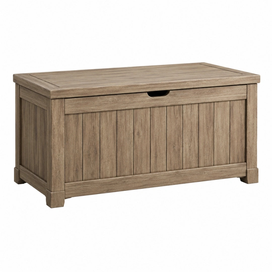 Coffre de rangement 100 x 45 x 50 cm en bois brun style rustique avec couvercle