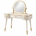 Coiffeuse 100 x 45 x 145 cm blanche et dorée avec miroir et tiroirs style contemporain