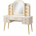 Coiffeuse 120 x 45 x 145 cm en bois blanc et doré avec miroir et rangements